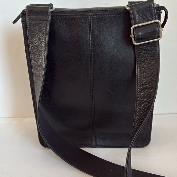 Fossil black leather messenger crossbody adjustable strap bag card pen slots - Picture 4 of 16